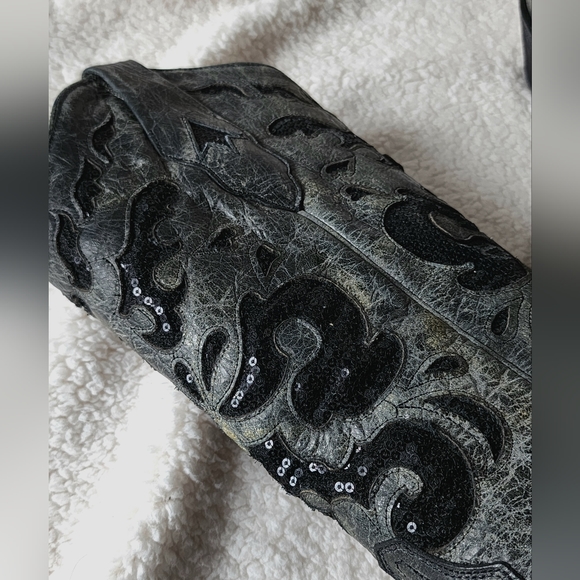 Corral Women's Gray & Black Sequin Inlay Western Boots with Snip Toe Size 7.5 - Picture 10 of 14